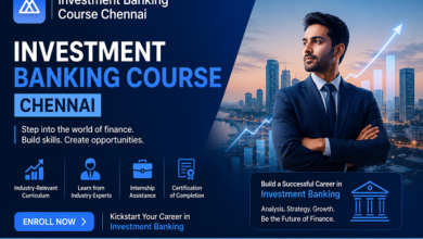 Investment Banking Course Chennai banner with Meritshot Education logo and finance professional.